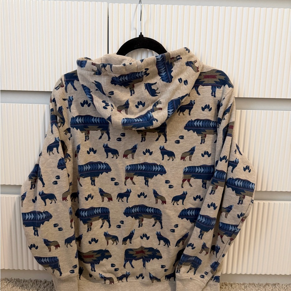 Ariat Tan Hoodie with Blue and Brown Animal Design - Picture 2 of 2
